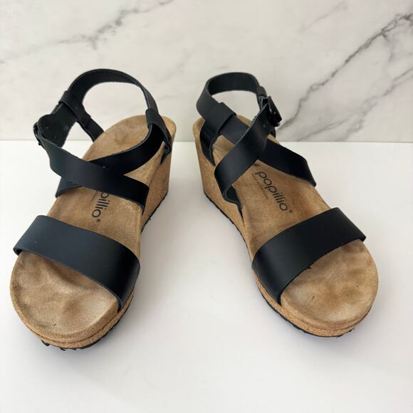 Birkenstock Papillio Womens Sibyl Strappy Sandal Size 7 Comfort Wedge Black - Picture 1 of 9